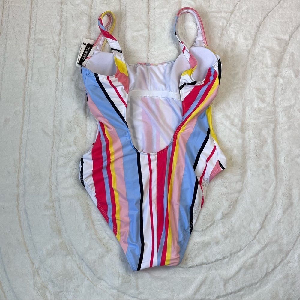 Bar III Stripe High Leg Cheeky One Piece Swimsuit NWT Minor Flaw Sz L - Picture 6 of 7